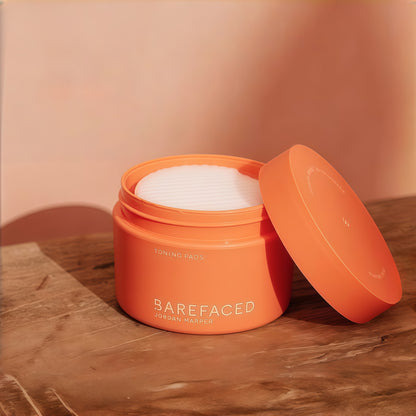 Barefaced Toning Pads (60 Count) - Glycolic Acid Pads for Brighter, Clearer Skin